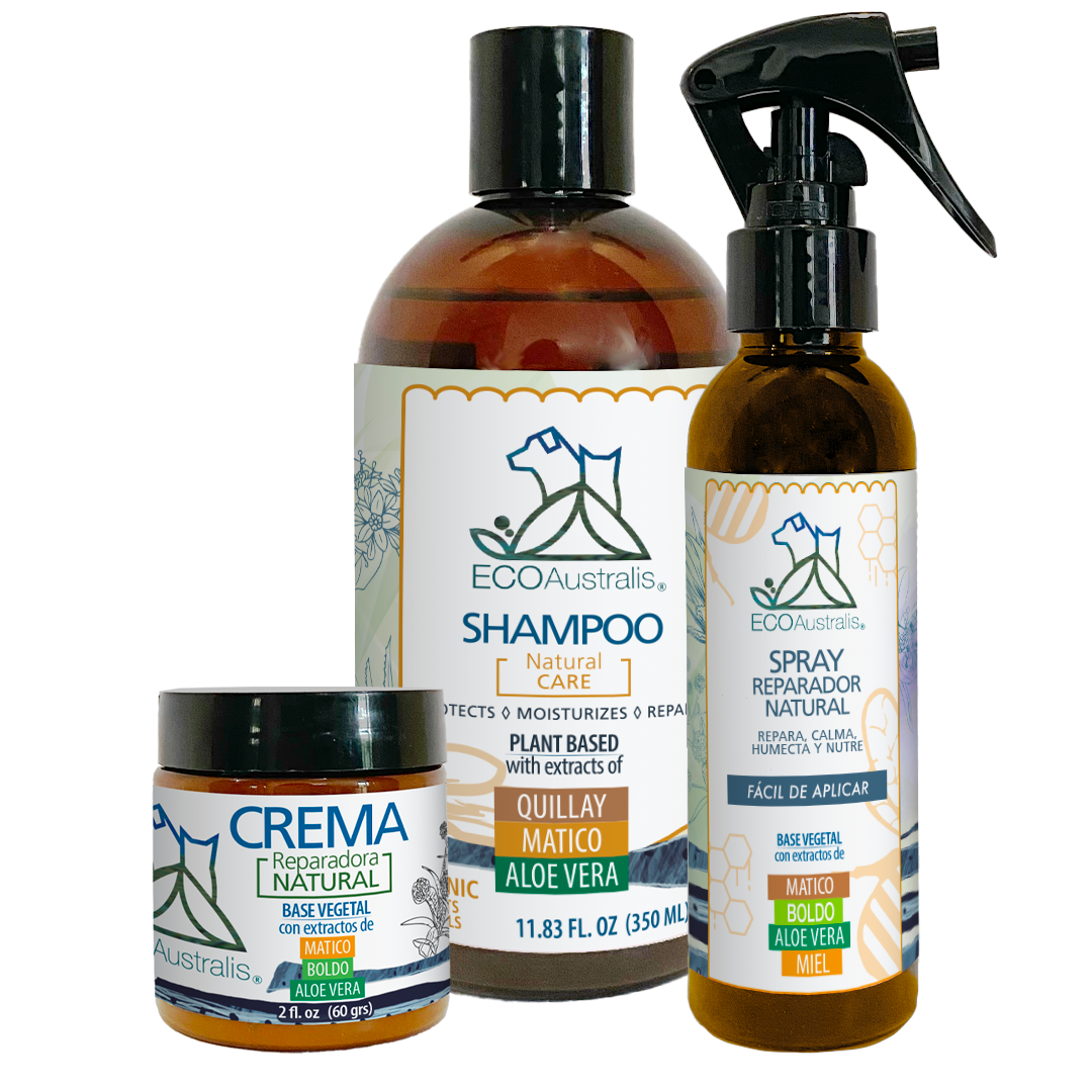 PACK Alergias: Shampoo Hipoalergénico 350 ml + Spray Natural Miel 135 ml + Crema Reparadora Natural 60 ml
